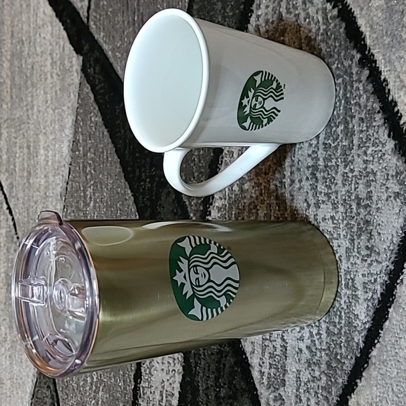 STARBUCKS 2021 GOLD 20 OZ STAINLESS STEEL TUMBLER & SIGNATURE COFFEE CUP - Picture 1 of 15